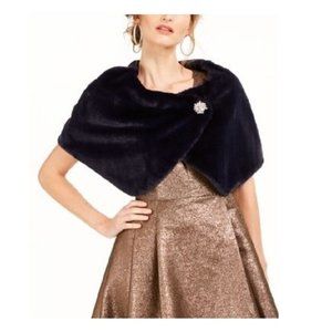 Tahari ASL Womens Medium Navy Faux Fur Lined Capelet Shrug Missing Button AT82